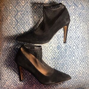 Leith netted stiletto black suede heels sz 6.5